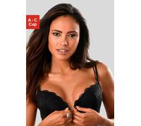 Push-up-BH LASCANA "BH mit Bügel, Spitzen-BH", Damen, Gr. 75, Cup B, schwarz, Spitze, Obermaterial: 60% Polyamid, 35% Polyester, 5% Elasthan, BHs Push-up-BH, mit praktischem Vorderverschluss, sexy Unt