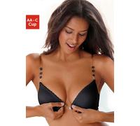 Push-up-BH LASCANA, Damen, Gr. 80, Cup A, schwarz, Spitze, Obermaterial: 60% Polyamid, 35% Polyester, 5% Elasthan, BHs Push-up-BH, mit Bügel, mit Vorderverschluss und transparenten Trägern, Dessous (8