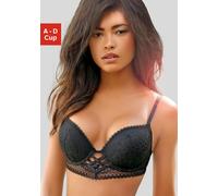 Push-up-BH LASCANA, Damen, Gr. 70, Cup B, schwarz, Spitze, Obermaterial: 90% Polyamid, 10% Elasthan, BHs BH Spitzenwäsche Push-up-BH Reizwäsche Spitzen-BH Hochzeitswäsche Hochzeitsdessous, mit entzück