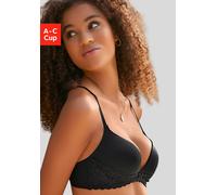 Push-up-BH LASCANA, Damen, Gr. 70, Cup C, schwarz, Microtouch, Obermaterial: 60% Polyamid, 35% Polyester, 5% Elasthan, BHs Push-up-BH, ohne Bügel, mit extra flachen Kanten und feiner Spitze, Dessous (