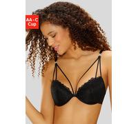 Push-up-BH LASCANA, Damen, Gr. 75, Cup AA, schwarz, Spitze, Obermaterial: 60% Polyamid, 35% Polyester, 5% Elasthan, BHs Push-up-BH, aus Spitze mit hübscher Bändchenoptik, sexy Dessous (877488-75) schw