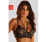 Push-up-BH LASCANA, Damen, Gr. 75, Cup C, schwarz, Microtouch, Obermaterial: 95% Polyamid, 5% Elasthan, BHs Push-up-BH, in aufregender Bänder-Optik, sexy Dessous (43112810-75) schwarz