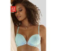 Push-up-BH LASCANA, Damen, Gr. 75, Cup D, blau (aquablau), Microtouch, Obermaterial: 60% Polyamid, 35% Polyester, 5% Elasthan, BHs Push-up-BH, mit sexy Bänderoptik vorn, Dessous (17408737-75) aquablau