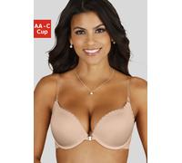 Push-up-BH LASCANA, Damen, Gr. 80, Cup A, beige (puder), Spitze, Obermaterial: 60% Polyamid, 35% Polyester, 5% Elasthan, feminin, BHs, mit Vorderverschluss und transparenten Trägern (70345446-80) pude