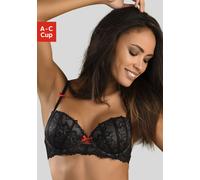 Push-up-BH LASCANA, Damen, Gr. 85, Cup A, schwarz, Spitze, Obermaterial: 60% Polyamid, 35% Polyester, 5% Elasthan, BHs BH Push-up-BH Spitzenwäsche Reizwäsche Bügel-BH Spitzen-BH Hochzeitswäsche Hochze