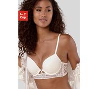 Push-up-BH LASCANA, Damen, Gr. 85, Cup C, beige (creme), Spitze, Obermaterial: 60% Polyamid, 33% Polyester, 7% Elasthan, BHs Push-up-BH, mit Bügel aus floraler Jacquardspitze, sexy Dessous (71164322-8