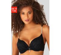 Push-up-BH LASCANA, Damen, Gr. 85, Cup C, schwarz, Microtouch, Obermaterial: 60% Polyamid, 35% Polyester, 5% Elasthan, BHs Push-up-BH, mit einzigartigen Kunstperlen-Details, sexy Dessous (48174346-85)