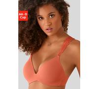 Push-up-BH LASCANA, Damen, Gr. 90, Cup AA, orange, Microtouch, Obermaterial: 60% Polyamid, 35% Polyester, 5% Elasthan, BHs Push-up-BH, ohne Bügel, mit Spitzenträgern, bequemer BH, T-Shirt-BH, Racerbac