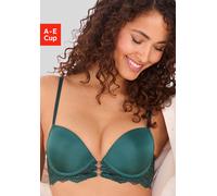 Push-up-BH LASCANA "Eleonora", Damen, Gr. 75, Cup D, grün (tannengrün), Spitze, Microtouch, Obermaterial: 60% Polyamid, 35% Polyester, 5% Elasthan, feminin, BHs, mit feiner Schnürung in Satin-Optik un