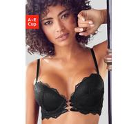 Push-up-BH LASCANA "Eleonora", Damen, Gr. 80, Cup C, schwarz, Spitze, Obermaterial: 60% Polyamid, 35% Polyester, 5% Elasthan, BHs Push-up-BH, mit dekorativer Schnürung vorn, sexy Dessous (89388557-80)
