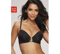Push-up-BH LASCANA "Eleonora", Damen, Gr. 80, Cup D, schwarz, Spitze, Obermaterial: 60% Polyamid, 35% Polyester, 5% Elasthan, BHs Push-up-BH, mit feiner Schnürung in Satin-Optik, sexy Dessous, Amira-K