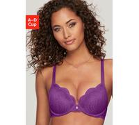 Push-up-BH LASCANA "Kira", Damen, Gr. 70, Cup B, lila, Spitze, Obermaterial: 50% Polyamid, 43% Polyester, 7% Elasthan, BHs Push-up-BH, mit extravagantem Bänderdetail an den Trägern, Dessous (91296321-