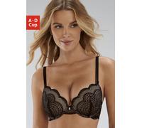 Push-up-BH LASCANA "Kira", Damen, Gr. 85, Cup A, schwarz, Spitze, Obermaterial: 50% Polyamid, 43% Polyester, 7% Elasthan, BHs Push-up-BH, mit extravagantem Bänderdetail an den Trägern, Dessous (666657