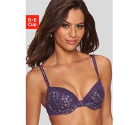 Push-up-BH LASCANA, Damen, Gr. 85, Cup D, pflaume, bunt, Spitze, Mesh, Obermaterial: 83% Polyamid, 9% Polyester, 8% Elasthan, feminin, BHs, mit zarter, blumiger Stickereispitze, sexy Dessous (93591018