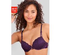 Push-up-BH LASCANA "Nikoletta", Damen, Gr. 70, Cup D, lila (pflaume), Spitze, Obermaterial: 60% Polyamid, 35% Polyester, 5% Elasthan, BHs Push-up-BH, mit aufregender Schnürung an den Seiten, sexy Dess