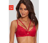 Push-up-BH LASCANA "Samara", Damen, Gr. 70, Cup C, rot, Spitze, Obermaterial: 90% Polyamid, 10% Elasthan, BHs Push-up-BH, mit verführerischem Zierbändchen und Cut-Out, sexy Dessous, Amira (63255428-70