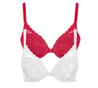 Push-up-BH LISCA "2er Pack Push up BH Evelyn", Damen, Gr. 75, Cup C, bunt (rot, weiß), Spitze, Obermaterial: 82% Polyamid PA. 18% Elasthan EL., BHs Push-up-BH (97566620-75) rot, weiß
