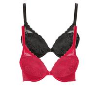 Push-up-BH LISCA "2er Pack Push up BH Evelyn", Damen, Gr. 80, Cup D, bunt (schwarz, rot), Spitze, Obermaterial: 82% Polyamid PA. 18% Elasthan EL., BHs Push-up-BH (26826041-80) schwarz, rot