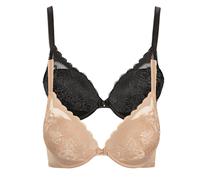 Push-up-BH LISCA "2er Pack Push up BH Evelyn", Damen, Gr. 80, Cup D, bunt (schwarz, sweet almond), Spitze, Obermaterial: 82% Polyamid PA. 18% Elasthan EL., BHs Push-up-BH (30045958-80) schwarz, sweet 