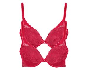 Push-up-BH LISCA "2er Pack Push up BH Evelyn", Damen, Gr. 85, Cup D, rot, Spitze, Obermaterial: 82% Polyamid PA. 18% Elasthan EL., BHs Push-up-BH (37092912-85) rot