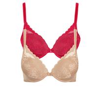 Push-up-BH LISCA "2er Pack Push up BH Evelyn", Damen, Gr. 90, Cup B, bunt (rot, sweet almond), Spitze, Obermaterial: 82% Polyamid PA. 18% Elasthan EL., BHs Push-up-BH (13133305-90) rot, sweet almond