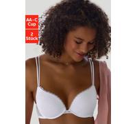 Push-up-BH PETITE FLEUR, Damen, Gr. 70, Cup B, schwarz-weiß (weiß, schwarz), Mesh, Obermaterial: 80% Polyamid, 20% Elasthan, BHs Push-up-BH, aus süßem Herzchen-Mesh mit edlen Spaghettiträgern, sexy De