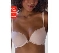 Push-up-BH PETITE FLEUR, Damen, Gr. 70, Cup C, beige (weiß, puder), Mesh, Obermaterial: 80% Polyamid, 20% Elasthan, BHs Push-up-BH, aus süßem Herzchen-Mesh mit edlen Spaghettiträgern, sexy Dessous (59