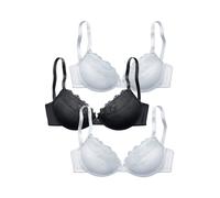 Push-up-BH PETITE FLEUR, Damen, Gr. 90, Cup B, weiß (2xweiß, 1xschwarz), Spitze, Obermaterial: 59% Polyester, 19% Baumwolle, 11% Elasthan, 11% Polyamid, BHs Push-up-BH, mit Bügel im attraktiven Multip