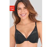 Push-up-BH S.OLIVER "Danielle", Damen, Gr. 70, Cup C, schwarz, Spitze, Obermaterial: 60% Polyamid, 35% Polyester, 5% Elasthan, BHs Push-up-BH, aus dezent transparenter Spitze in blumiger Optik, Dessou