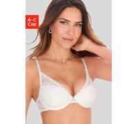 Push-up-BH S.OLIVER "Danielle", Damen, Gr. 85, Cup A, beige (creme), Spitze, Obermaterial: 60% Polyamid, 35% Polyester, 5% Elasthan, feminin, BHs, aus dezent transparenter Spitze in blumiger Optik, De