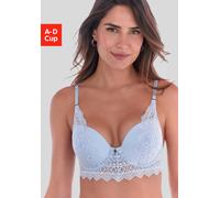 Push-up-BH S.OLIVER "Romane", Damen, Gr. 80, Cup A, eisblau, Spitze, Obermaterial: 54% Polyamid, 37% Polyester, 9% Elasthan, BHs Push-up-BH, mit Bügel und graphischer Spitze in transparenter Optik, De