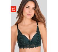 Push-up-BH S.OLIVER "Romane", Damen, Gr. 80, Cup B, grün (piniengrün), Spitze, Microtouch, Obermaterial: 54% Polyamid, 37% Polyester, 9% Elasthan, feminin, BHs, mit Bügel und graphischer Spitze in tra