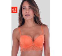 Push-up-BH S.OLIVER "Sophie", Damen, Gr. 75, Cup C, melone, Spitze, Obermaterial: 90% Polyamid, 10% Elasthan, BHs Push-up-BH, aus feiner Spitze in leichter Longform, sexy Dessous, Reizwäsche (18870655