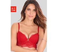 Push-up-BH S.OLIVER "Sophie", Damen, Gr. 85, Cup C, rot, Spitze, Obermaterial: 90% Polyamid, 10% Elasthan, BHs Push-up-BH, aus feiner Spitze in leichter Longform, sexy Dessous, Reizwäsche (23871241-85