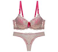 Push Up BH Set,Damen Bügel BH Set Spitze BH und Slip Nicht Abnehmbarer Bra Panty Lingerie Unterwäsche mit Hakenverschluss und Verstellbare Träger