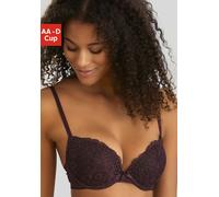 Push-up-BH VIVANCE, Damen, Gr. 70, Cup D, lila (schwarz violet), Microtouch, Obermaterial: 60% Polyamid, 35% Polyester, 5% Elasthan, BHs Push-up-BH, rundherum mit floraler Spitze, Dessous (71114915-70