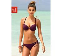 Push-Up-Bikini BUFFALO, Damen, Gr. 36, Cup D, rot (bordeaux), Polyamid, Flechtoptik, unifarben, Bikini-Sets, mit geflochtenem Rückendetail (550110-36) bordeaux
