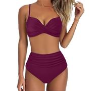 Push up Bikini Damen Bikini Grosse Grössen Damen Oberteil Neckholder Glitzer Push Up Set Bademode Große Größe Triangle Sexy Bauchweg Bikinis Größen Mit Rock Shorts Wein XXL