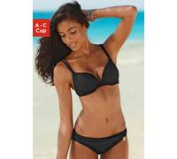 Push-Up-Bikini S.OLIVER, Damen, Gr. 38, Cup C, schwarz, Microfaser, Polyamid, unifarben, Bikini-Sets, mit Zierring an der Hose (427491-38) schwarz