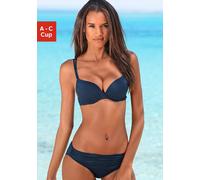 Push-Up-Bikini S.OLIVER, Damen, Gr. 40, Cup B, blau (dunkelblau), Microfaser, Polyamid, unifarben, Bikini-Sets, mit Zierring an der Hose (402353-40) dunkelblau