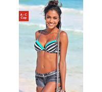 Push-Up-Bikini-Top KANGAROOS "Anita", Damen, Gr. 40, Cup B, schwarz-weiß (schwarz, weiß), Microfaser, Polyamid, gestreift, kontrastfarbene Details, Bikini-Oberteile, im sportlichen Blockstreifendesign