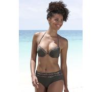 Push-Up-Bikini-Top LASCANA "Adelin", Damen, Gr. 38, Cup A, grün (oliv, leo), Recycling-Polyamid, Animalprint, unifarben, Bikini-Oberteile, mit bedruckten Einsätzen (11489116-38) oliv, leo