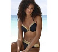 Push-Up-Bikini-Top LASCANA "Elodie", Damen, Gr. 36, Cup B, gold (schwarz, goldfarben), Recycling-Polyamid, unifarben mit Farbeinsatz, Bikini-Oberteile, mit trendigem Materialeinsatz (45054261-36) schw
