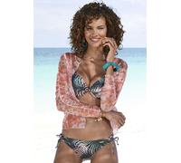 Push-Up-Bikini-Top LASCANA "Reese", Damen, Gr. 38, Cup A, schwarz (schwarz, bedruckt), Polyamid, bedruckt, Bikini-Oberteile, mit Palmendruck (22069140-38) schwarz, bedruckt