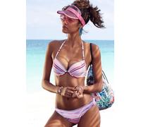 Push-Up-Bikini VENICE BEACH, Damen, Gr. 40, Cup C, rosa (lachs, bedruckt), Polyamid, bedruckt, gestreift, Bikini-Sets, mit Häkelkanten am Cup und an der Hose (26345246-40) lachs, bedruckt
