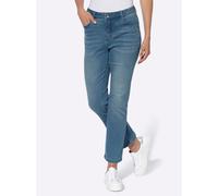 Push-up-Jeans HEINE, Damen, Gr. 42, Normalgrößen, blau (blau, bleached), 56% Baumwolle, 19% Polyester, 14% Lyocell, 10% Viskose, 1% Elasthan, unifarben, 7/8-Länge, Jeans (34933546-42) blau, bleached
