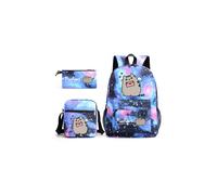Pusheen 3 stücke Sets Rucksack Mochila Kinder Kapazität Taschen Starry blau