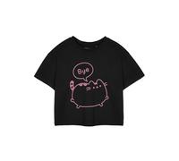 Pusheen Damen Schwarz Cropped T-Shirt | Bye Bye Grafik T-Shirt | Kurzarm-Top für Damen | Süße Internet Katze Kleidung | Stilvolle Freizeitkleidung für Frauen und Jugendliche