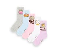 Pusheen Damensocken 5er-Pack | Mehrfarbige Damenschuhe mit niedlicher Katzengrafik | Kitten Snack Attack Bequemes Socken-Set-Bundle | Merchandise-Geschenk der Cartoon-Katzenserie
