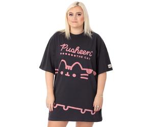 Pusheen Die Katze Oversized T-Shirt Kleid Damen Damen | Erwachsene Cartoon Tier Tabby Katze Outfit | Anthrazit rosa Pusheen Geschenke